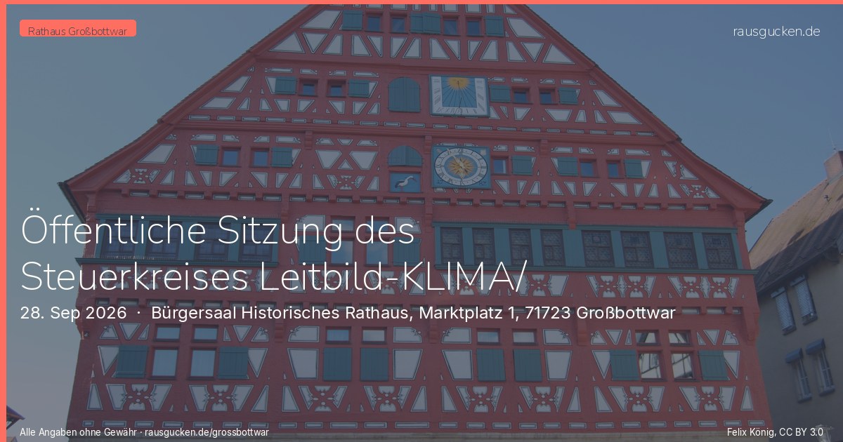Öffentliche Sitzung des Steuerkreises Leitbild-KLIMA/ Großbottwarer-Weg – Bürgersaal Historisches Rathaus, Marktplatz 1, 71723 Großbottwar in Großbottwar